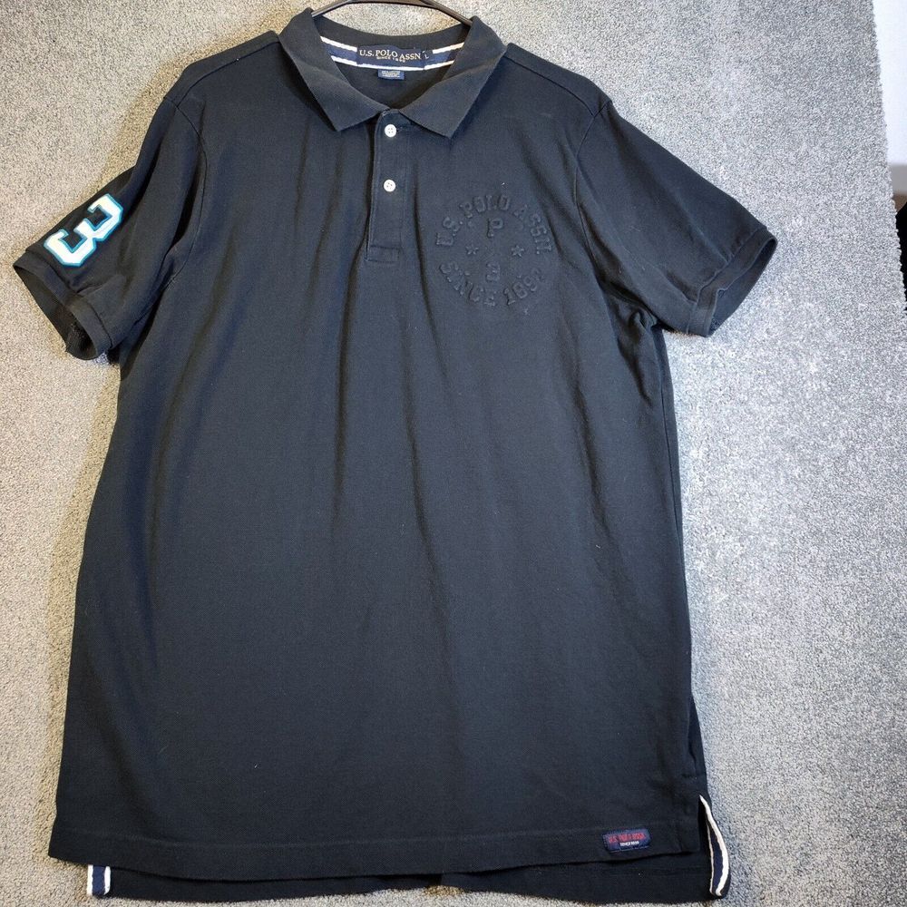 US Polo Assn Mens Shirt Black L Short Sleeve Pullover #3 Raised Logo Lettering‎